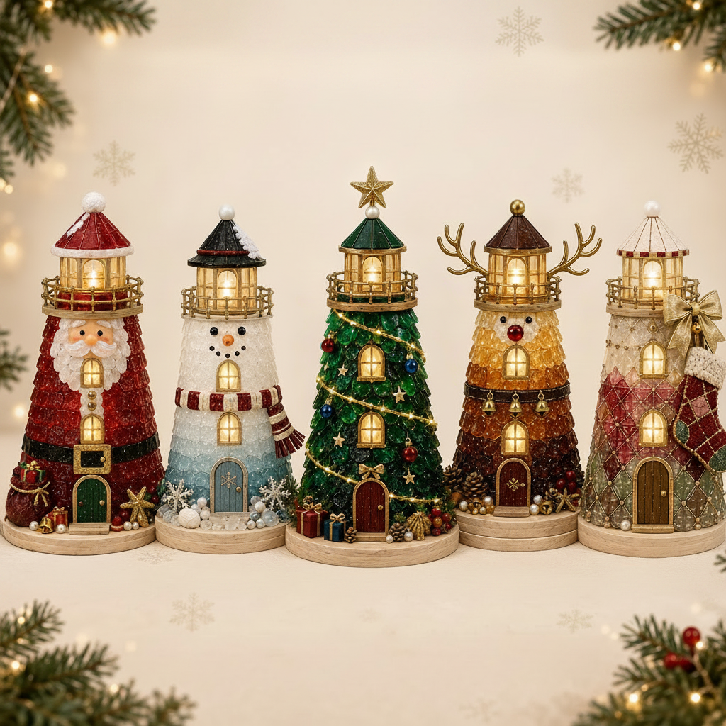 DIY Lighted Christmas Character Sea Glass-Style Lighthouse Kit