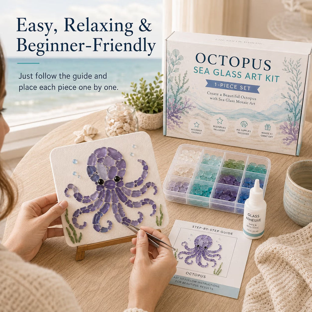 DIY Sea Glass Mosaic Art Kit – Create Beautiful Ocean-Inspired Artwork with Colorful Glass Pieces, Coastal Home Decor & Creative Handmade Gift