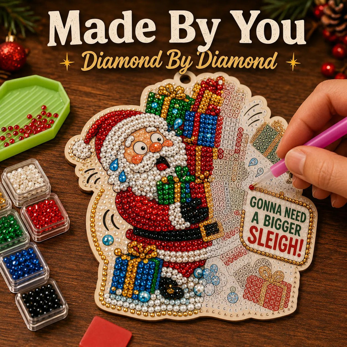 Beginner-Friendly Funny Christmas Pearl Diamond Art Ornament DIY Kit