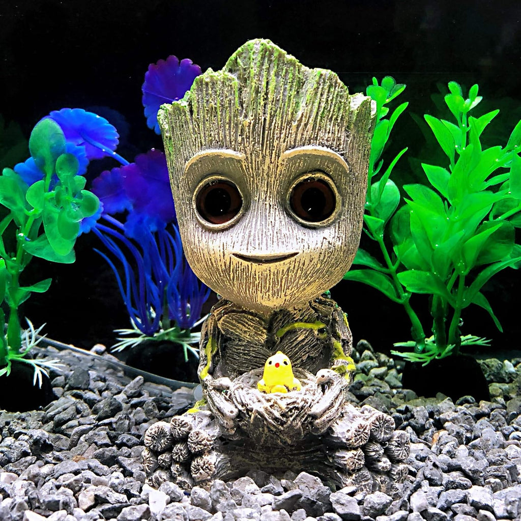 Tree Character Aquarium Bubbler Ornament with Airline Tubing Kit, Air-Driven Fish Tank Decoration, Air Pump Not Included