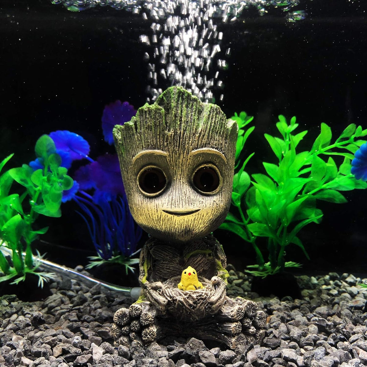 Tree Character Aquarium Bubbler Ornament with Airline Tubing Kit, Air-Driven Fish Tank Decoration, Air Pump Not Included