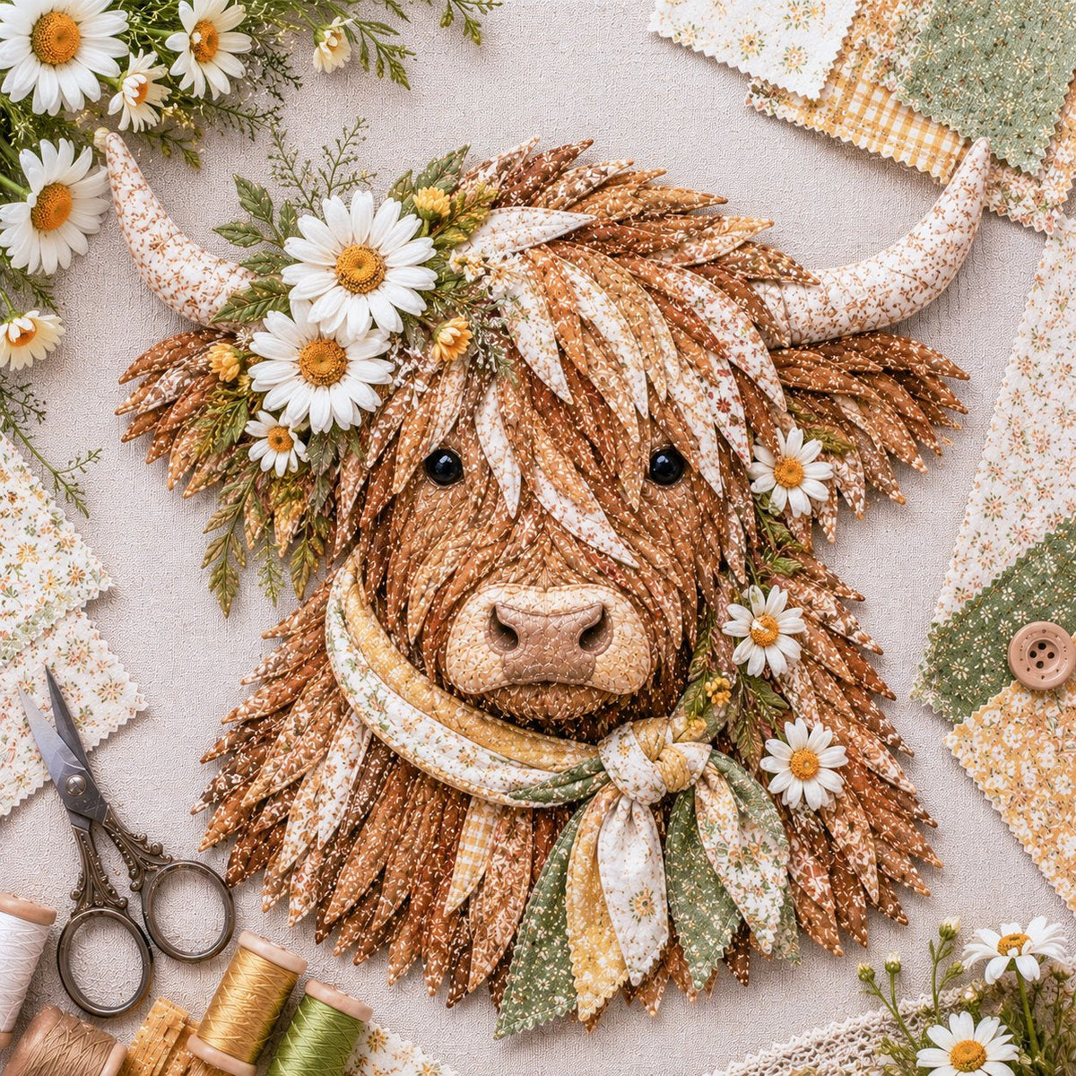 Birth Flower Highland Cow 3D Layered Fabric Art DIY Kit
