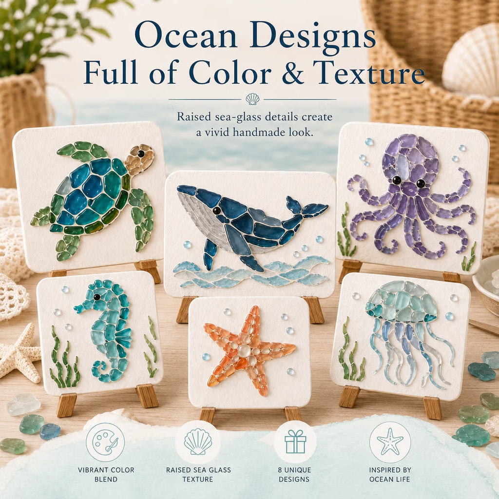 DIY Sea Glass Mosaic Art Kit – Create Beautiful Ocean-Inspired Artwork with Colorful Glass Pieces, Coastal Home Decor & Creative Handmade Gift