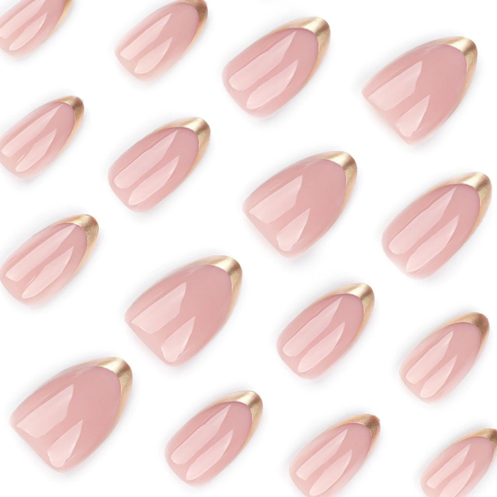 24-Piece Gold French Tip Short Almond Press-On Nails with Glue