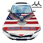 American Flag Car Hood Cover With Dual Triangle Clips Fits Trucks SUVs Sedans Jeep Commemorative Edition