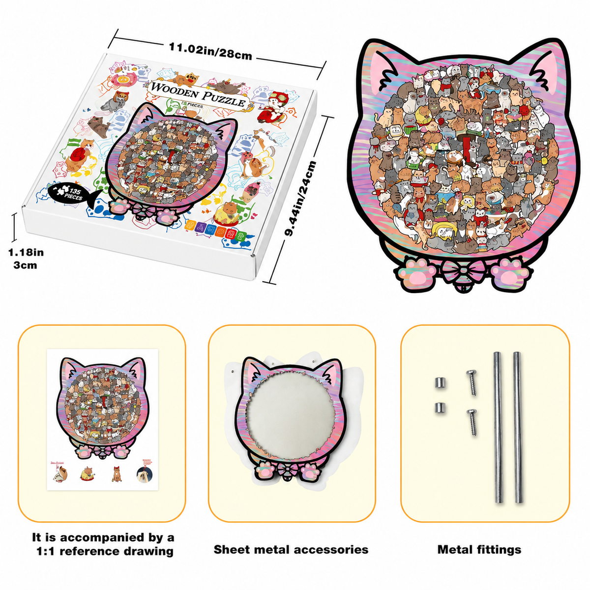 Morandi Colored Cat Shaped Wooden Jigsaw Puzzle