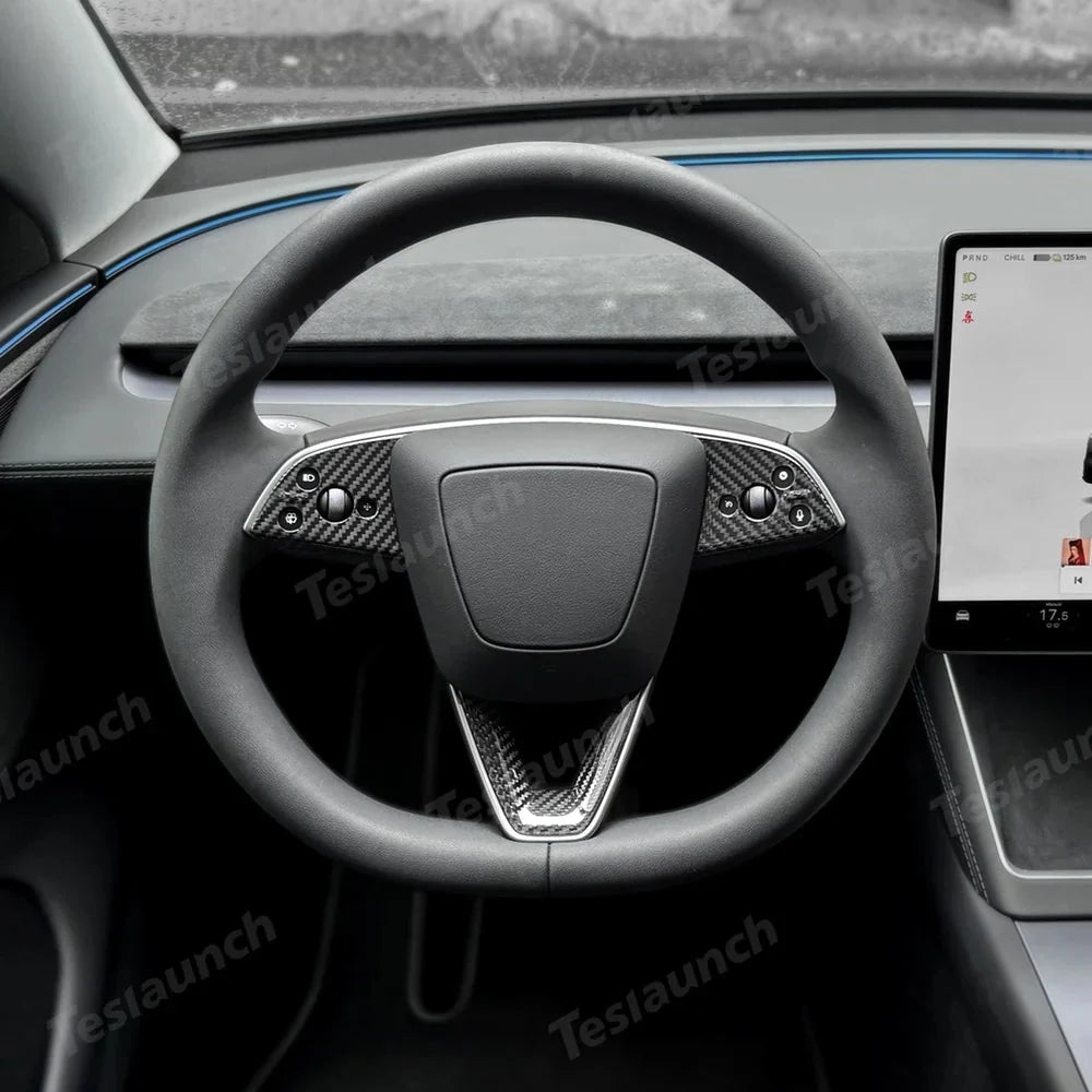 [Real Carbon Fiber] Steering Wheel Trim Cover Kit for Tesla Model YL 2026+