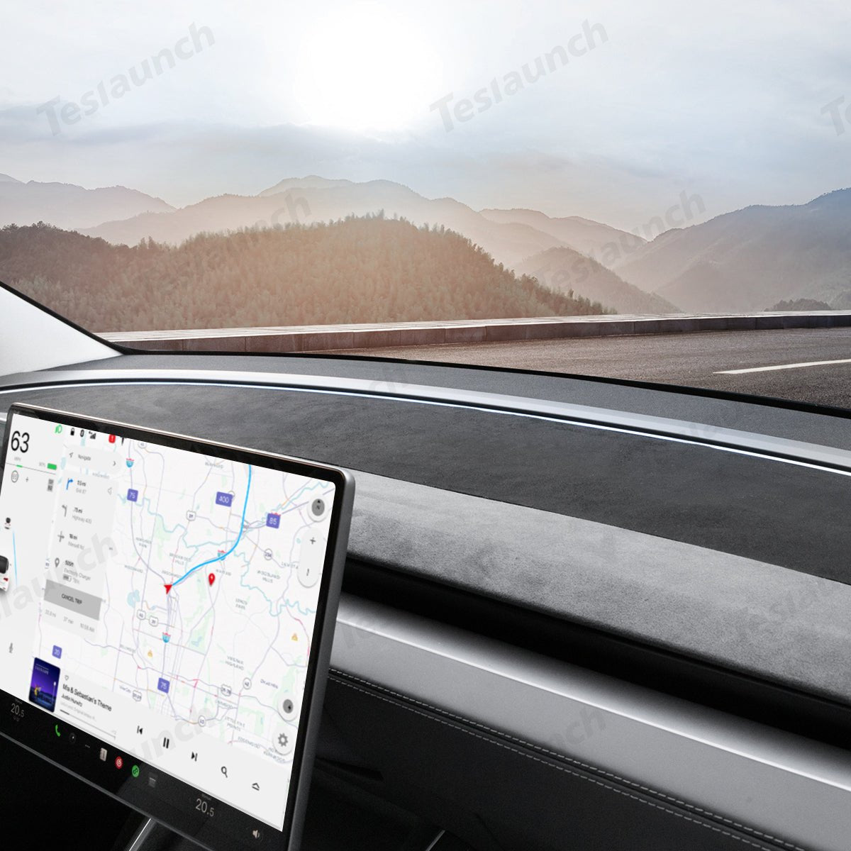 Suede Sunshade Dashboard Mat – UV Protection & Anti-Glare for Tesla Model Y Juniper 2025+