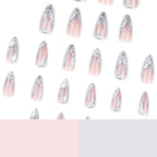 Silver 3D French Long Teardrop Press-On Nails, 24 Pcs + Glue