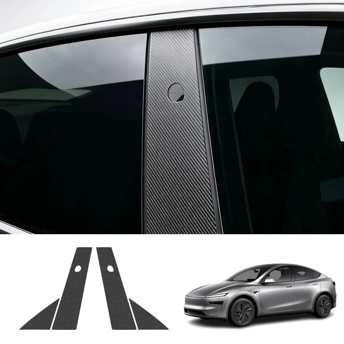 Carbon Fiber A & B Pillar Window Trim Covers for Tesla Model Y 2025+ / Model 3 2024+