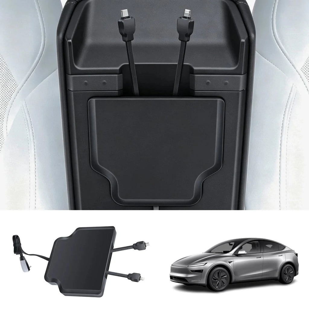 Armrest Retractable Charging Hub with Dual Cables for Tesla Model 3 2024+ / Model Y 2025+