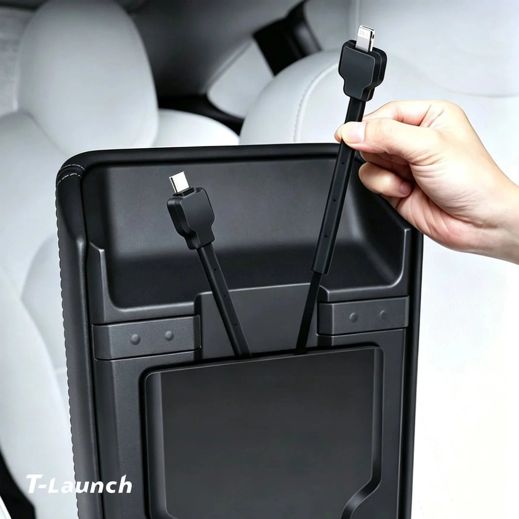 Armrest Retractable Charging Hub with Dual Cables for Tesla Model 3 2024+ / Model Y 2025+