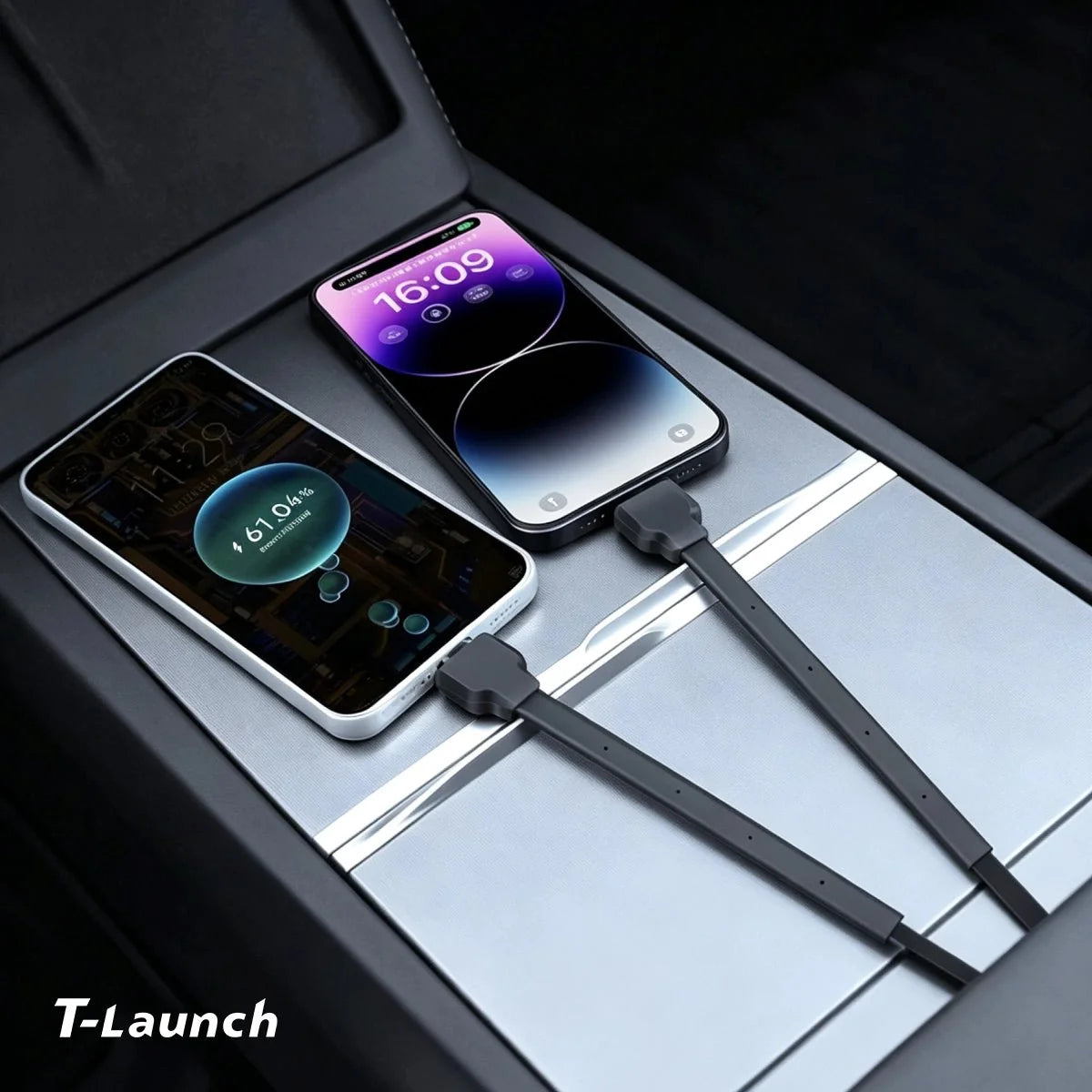 Armrest Retractable Charging Hub with Dual Cables for Tesla Model 3 2024+ / Model Y 2025+
