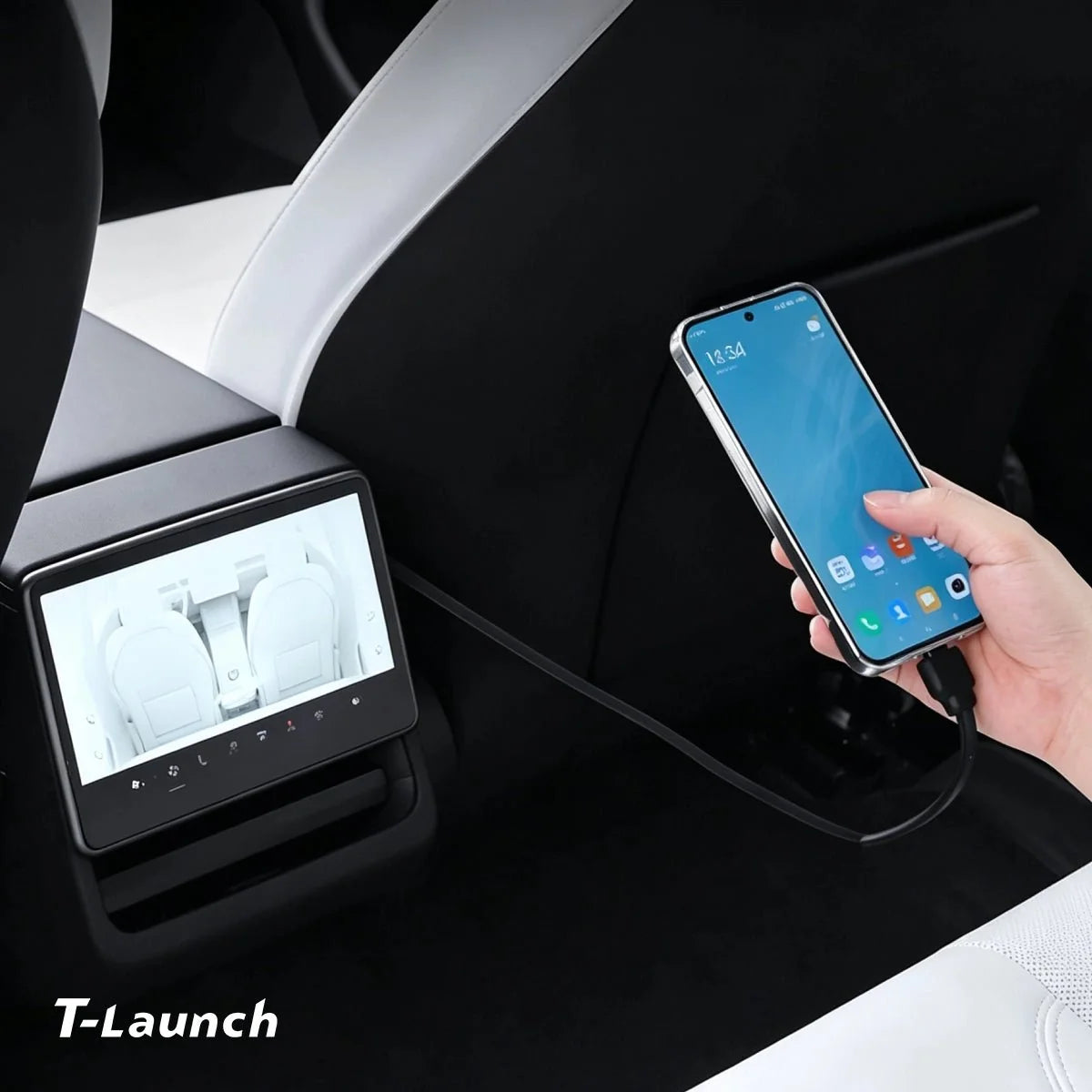 Armrest Retractable Charging Hub with Dual Cables for Tesla Model 3 2024+ / Model Y 2025+