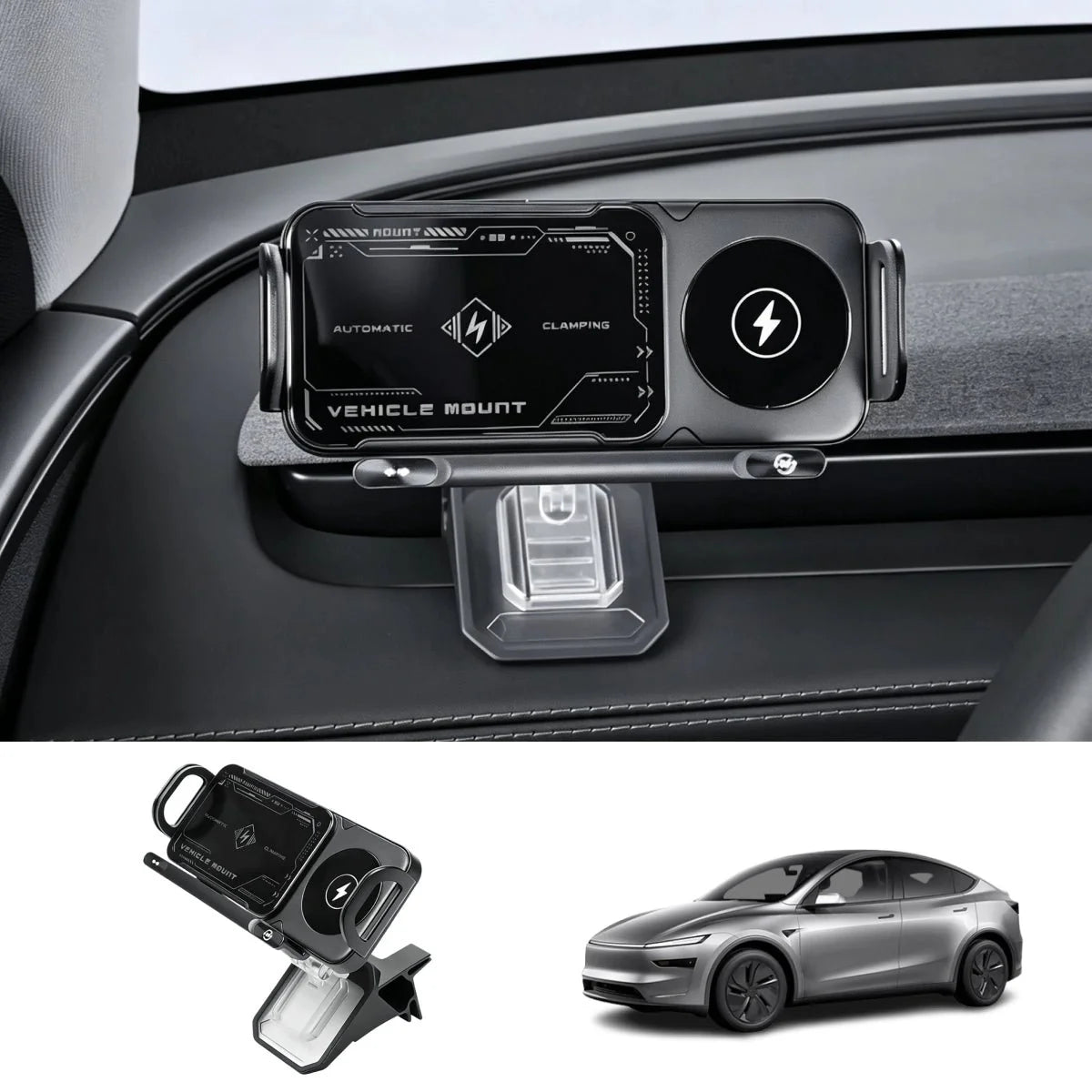 Electric Auto-Clamping & Rotating Wireless Charging Phone Holder for Tesla Model 3/Y/Y L 2024+