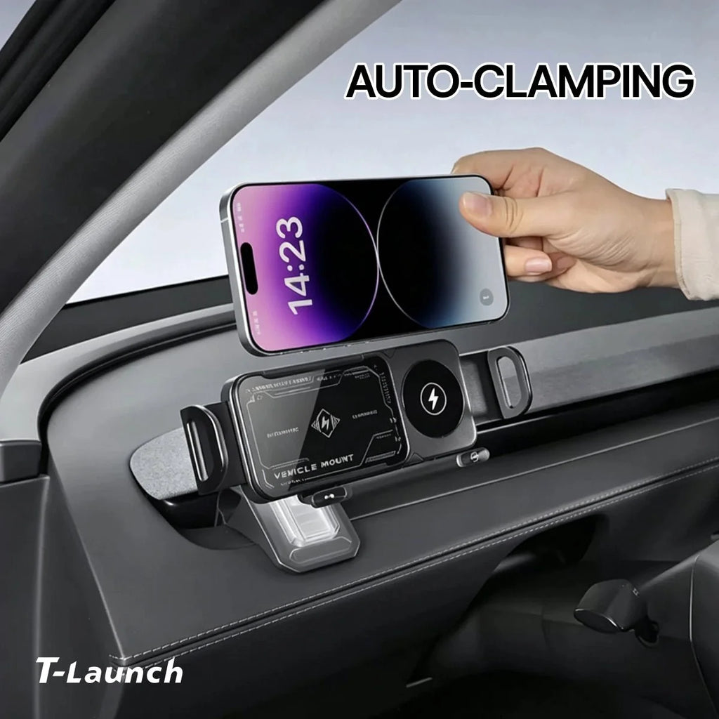 Electric Auto-Clamping & Rotating Wireless Charging Phone Holder for Tesla Model 3/Y/Y L 2024+