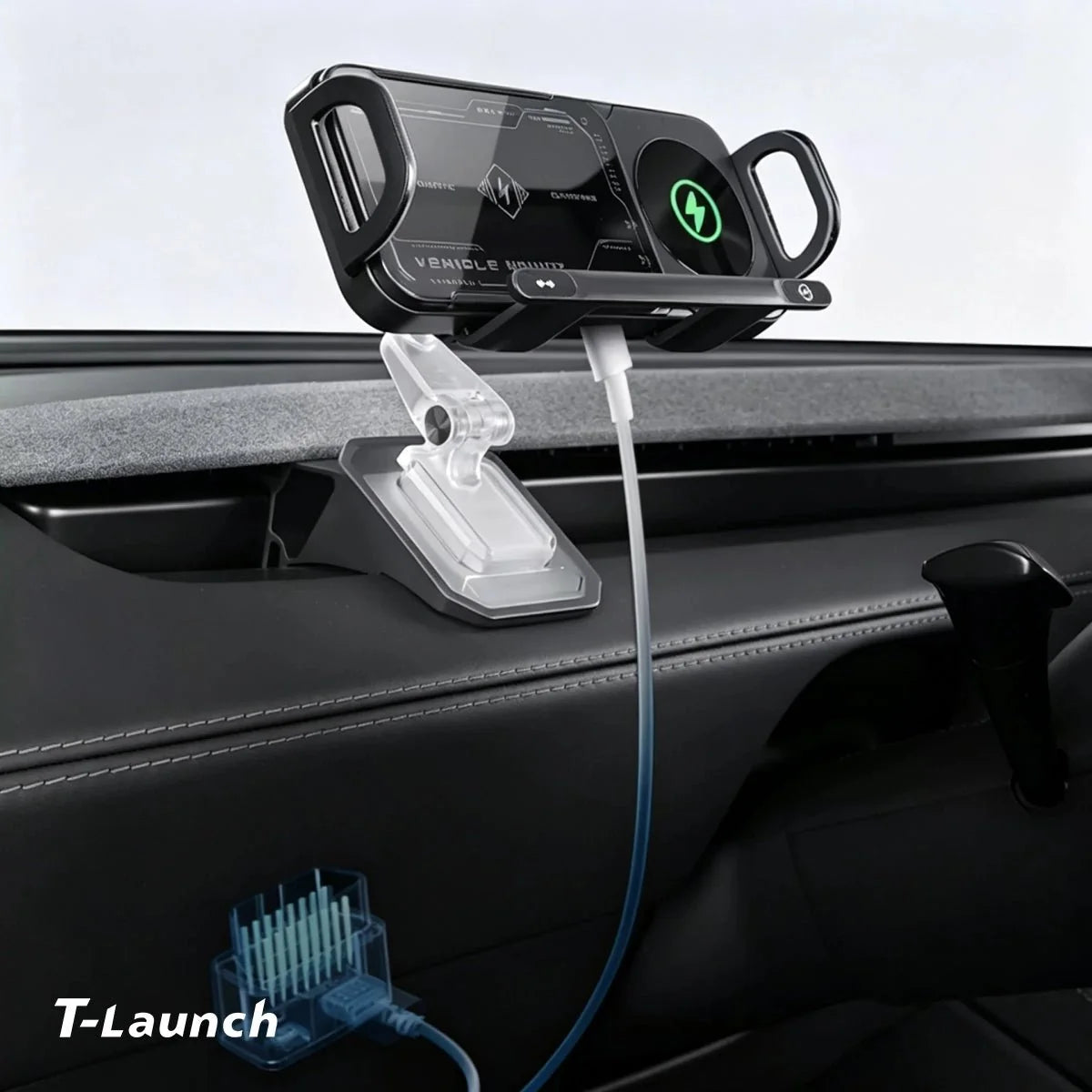 Electric Auto-Clamping & Rotating Wireless Charging Phone Holder for Tesla Model 3/Y/Y L 2024+