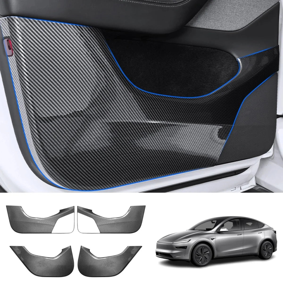 Carbon Fiber Style Door Anti-Kick Protector for Tesla Model Y Juniper 2025+