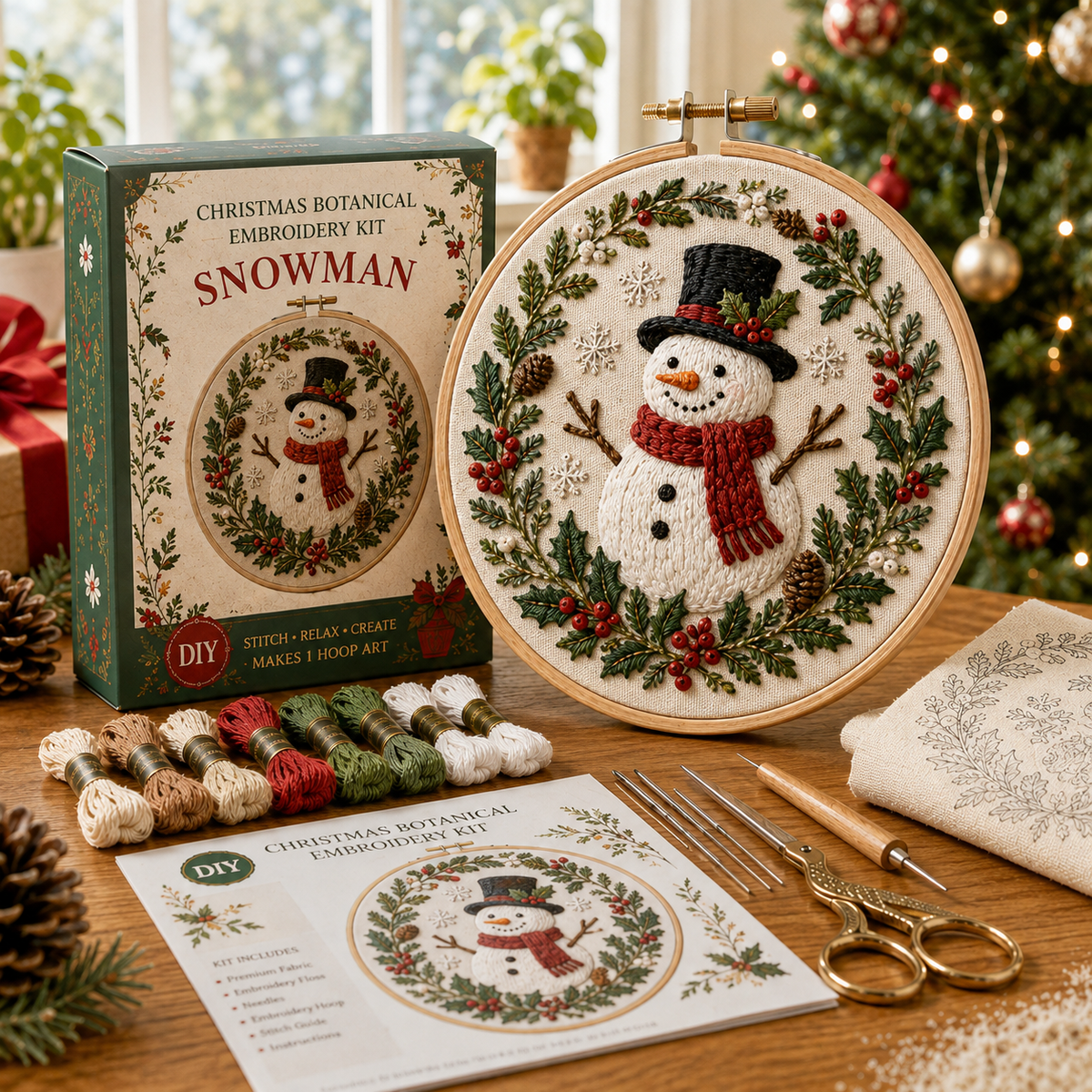 Christmas Botanical Embroidery Kit – Festive DIY Hoop Art Collection