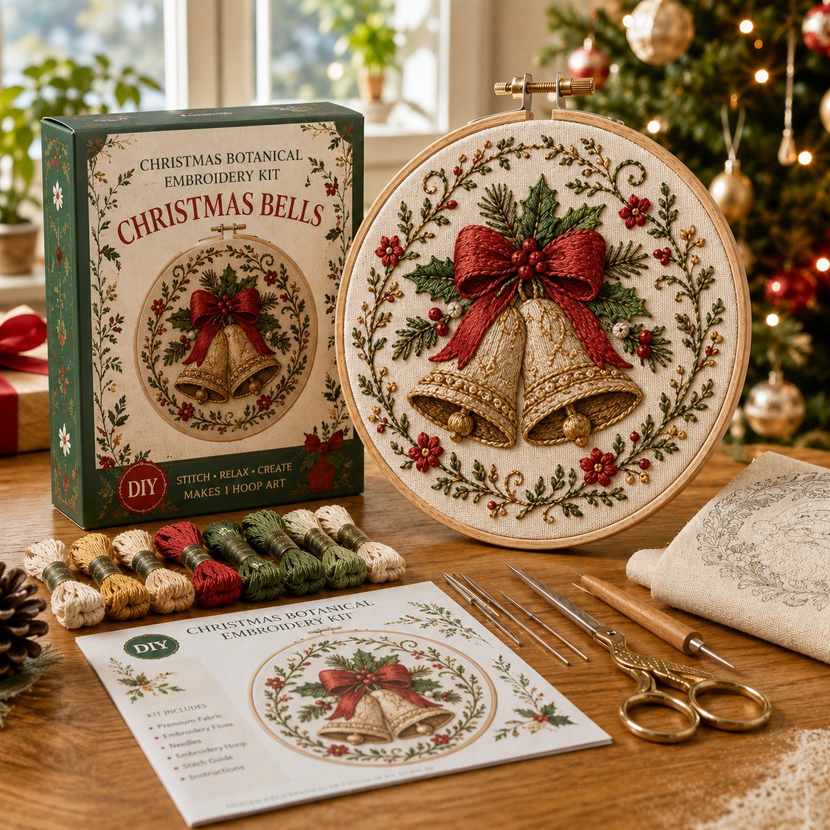 Christmas Botanical Embroidery Kit – Festive DIY Hoop Art Collection