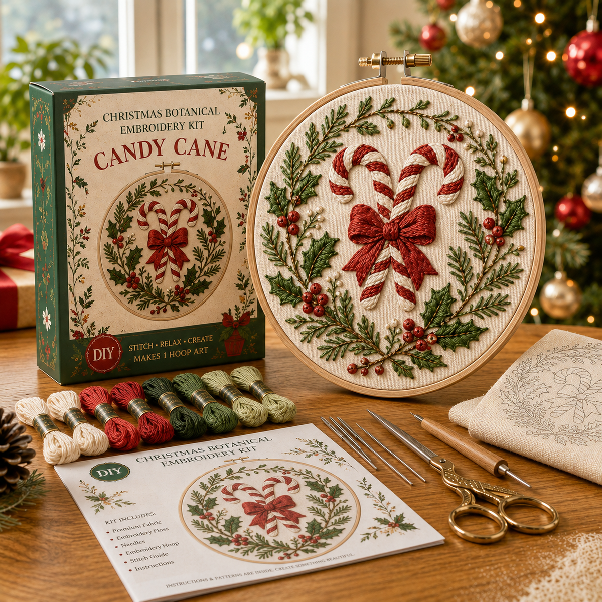 Christmas Botanical Embroidery Kit – Festive DIY Hoop Art Collection