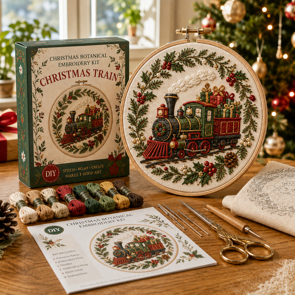 Christmas Botanical Embroidery Kit – Festive DIY Hoop Art Collection