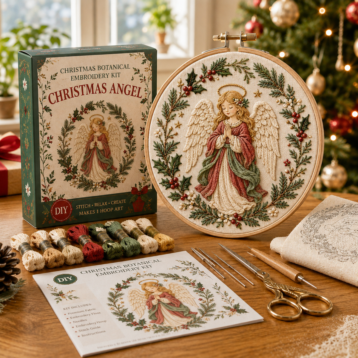 Christmas Botanical Embroidery Kit – Festive DIY Hoop Art Collection