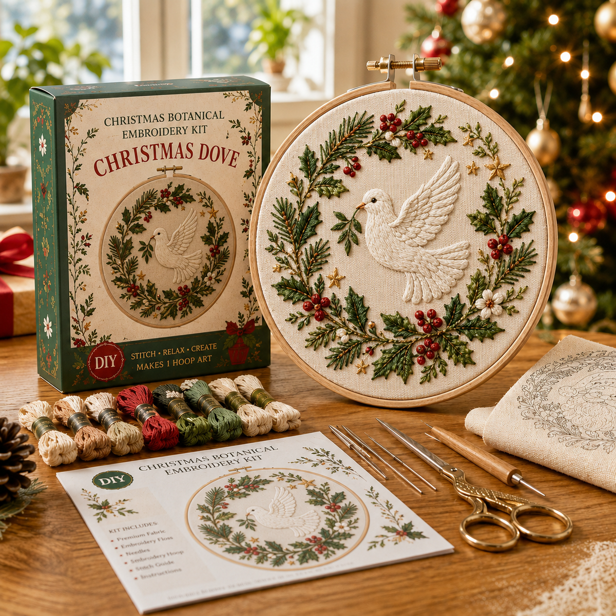 Christmas Botanical Embroidery Kit – Festive DIY Hoop Art Collection