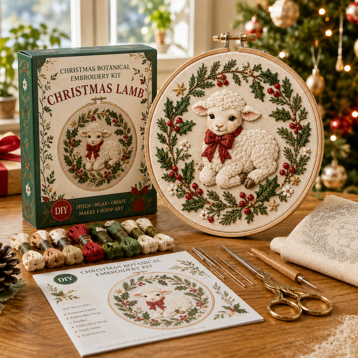 Christmas Botanical Embroidery Kit – Festive DIY Hoop Art Collection