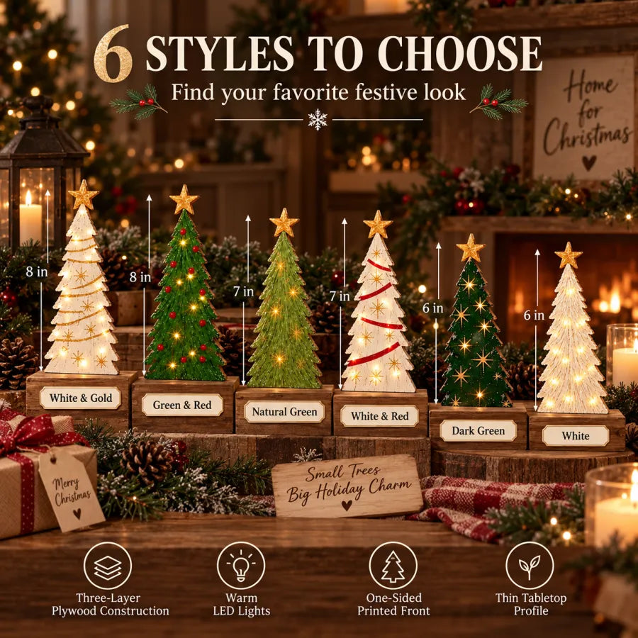 Vintage Lighted Wooden Christmas Trees – Set of 6