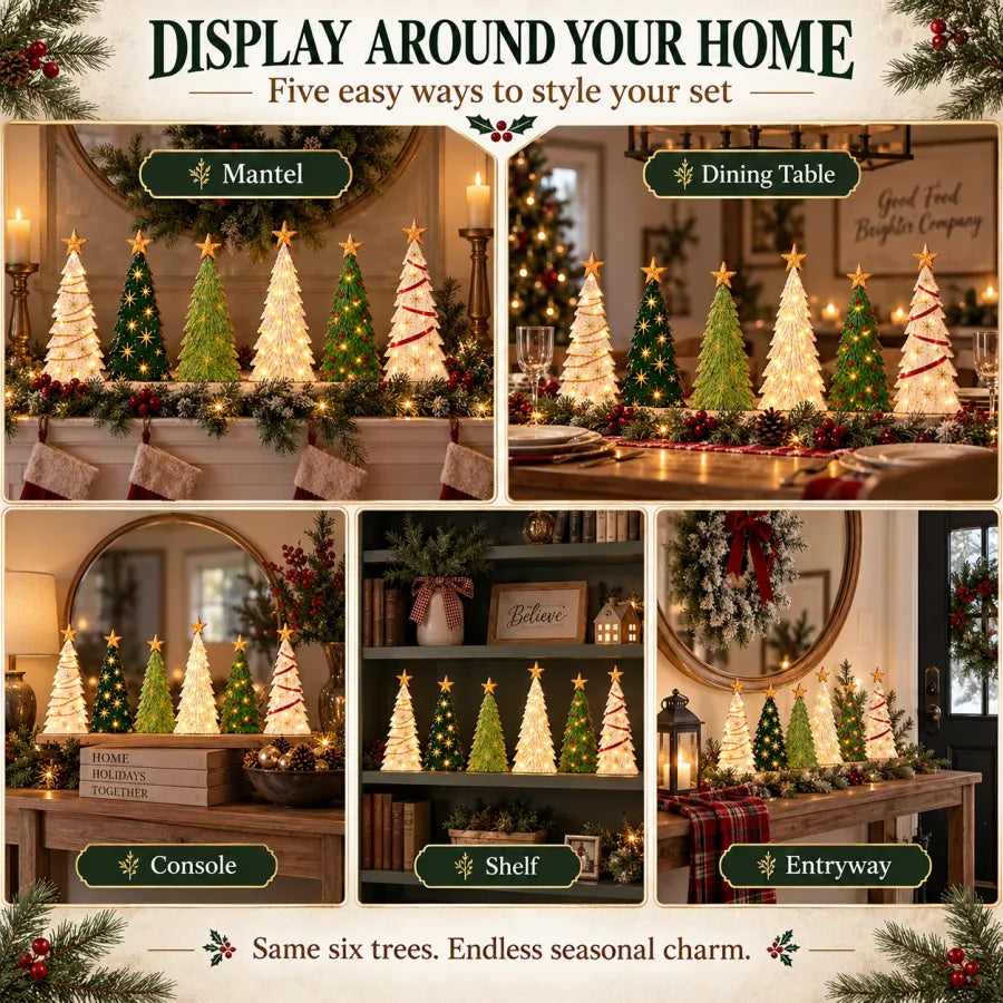 Vintage Lighted Wooden Christmas Trees – Set of 6