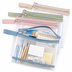 1Transparent Mesh Zipper Pouch Set with Wrist Strap Stationery Organizer Miroken
