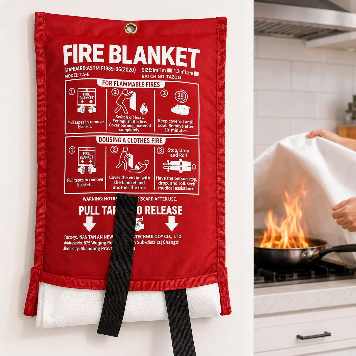 1Fire safety blanket with quick release pouch heat resistant fiberglass fabric Miroken