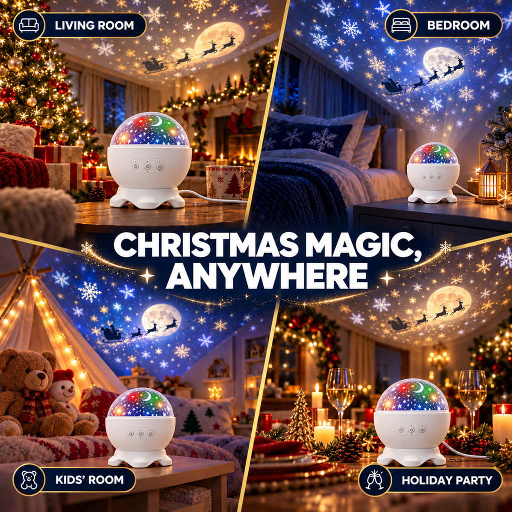 ❤️Christmas Sky Projector – 360° Snow & Santa Light Show