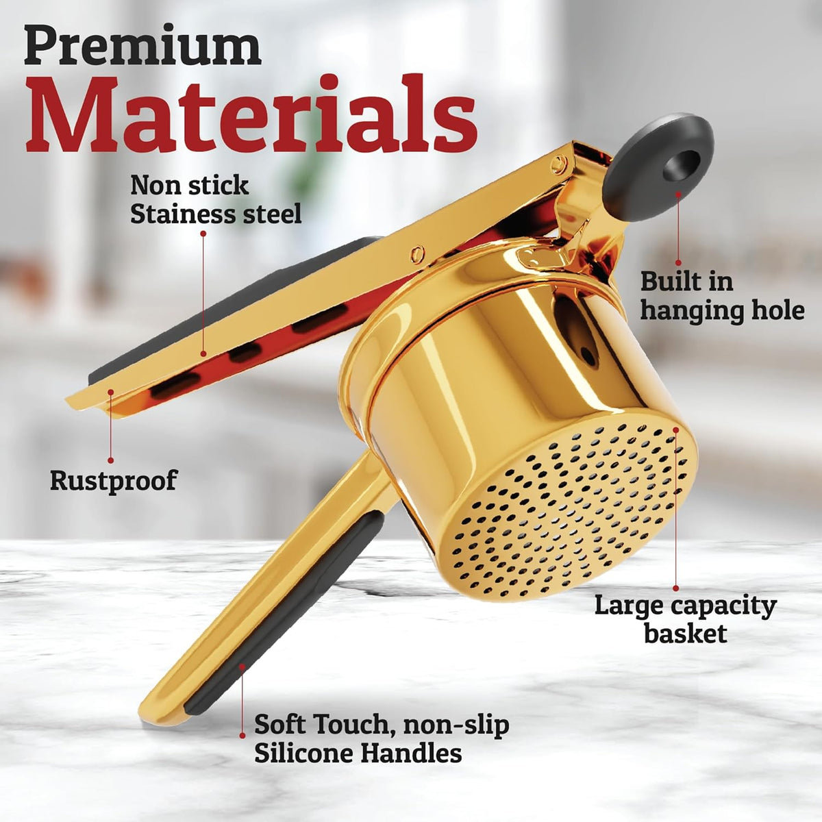 Culinary Master | Heavy Stainless Steel Potato Masher with 15oz Capacity | Durable Tool for Perfectly Smooth Mashed Potatoes