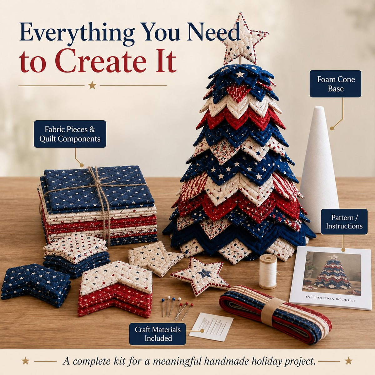 🎅 Santa Claus Patchwork Tree Quilt Kit – Easy Layered Fabric Holiday Décor