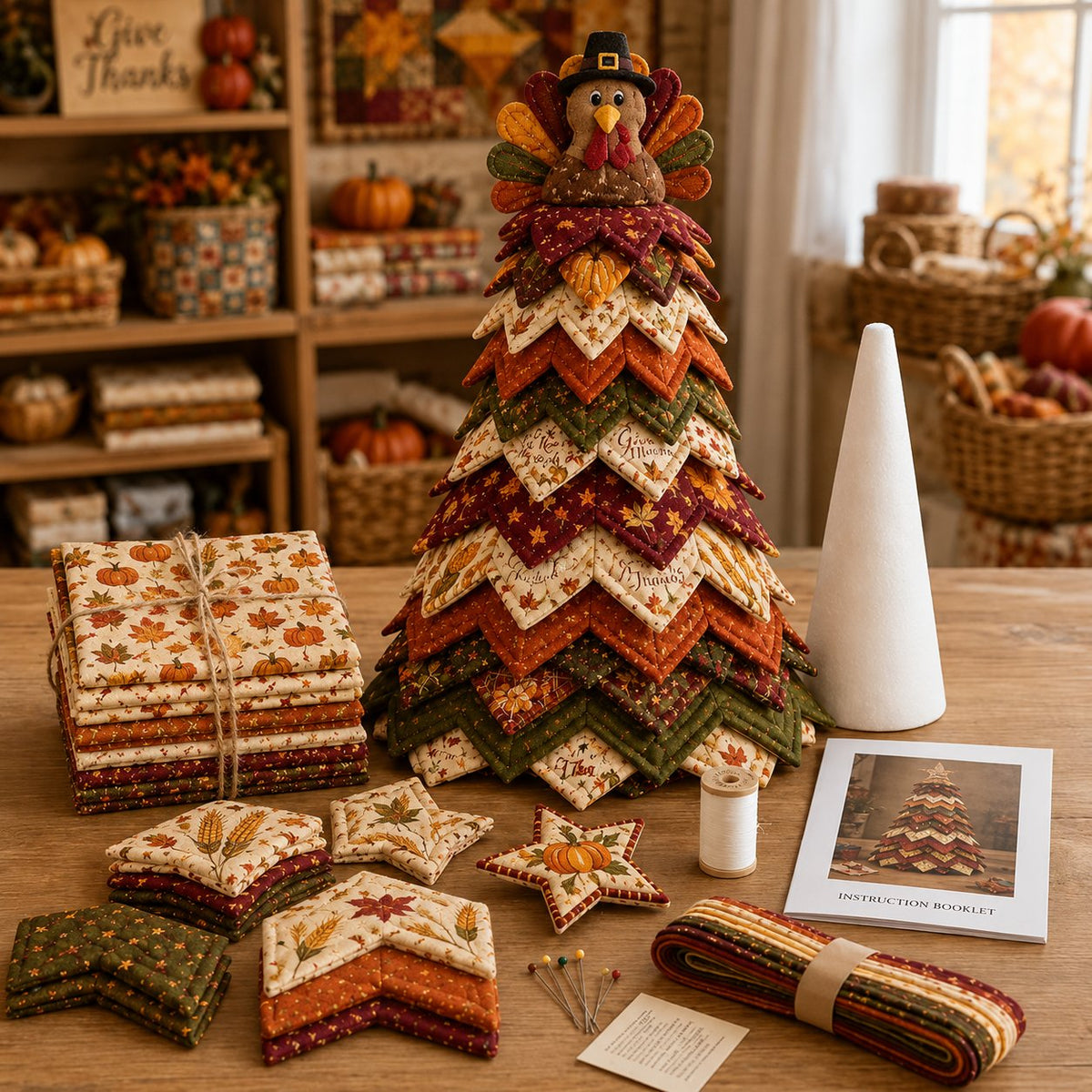 🎅 Santa Claus Patchwork Tree Quilt Kit – Easy Layered Fabric Holiday Décor