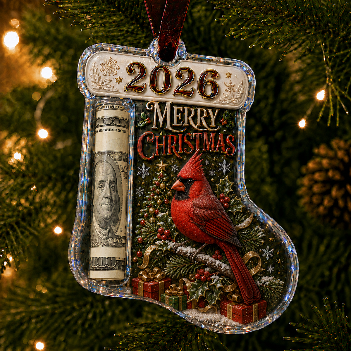 Christmas Tree Ornament Cash Holder – Novelty Holiday Money Holder