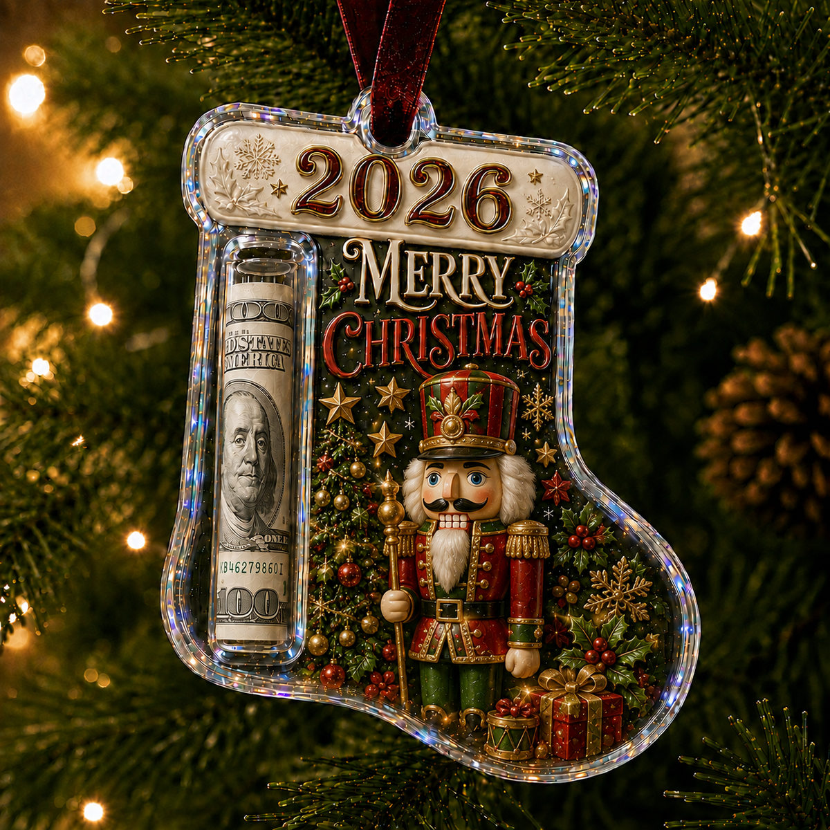 Christmas Tree Ornament Cash Holder – Novelty Holiday Money Holder