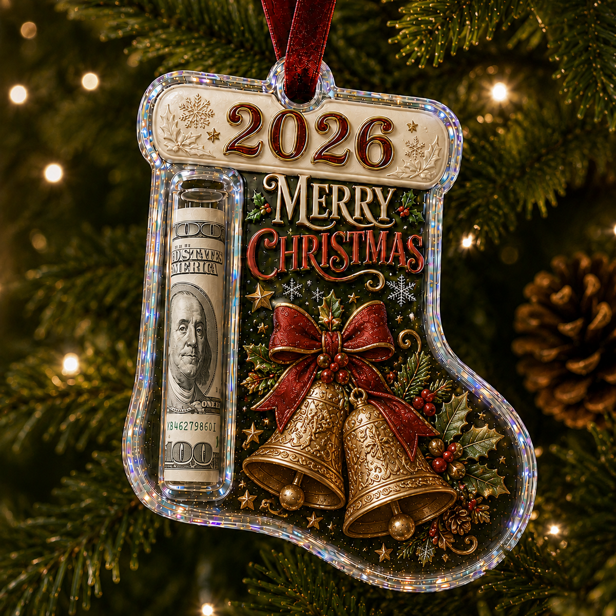 Christmas Tree Ornament Cash Holder – Novelty Holiday Money Holder