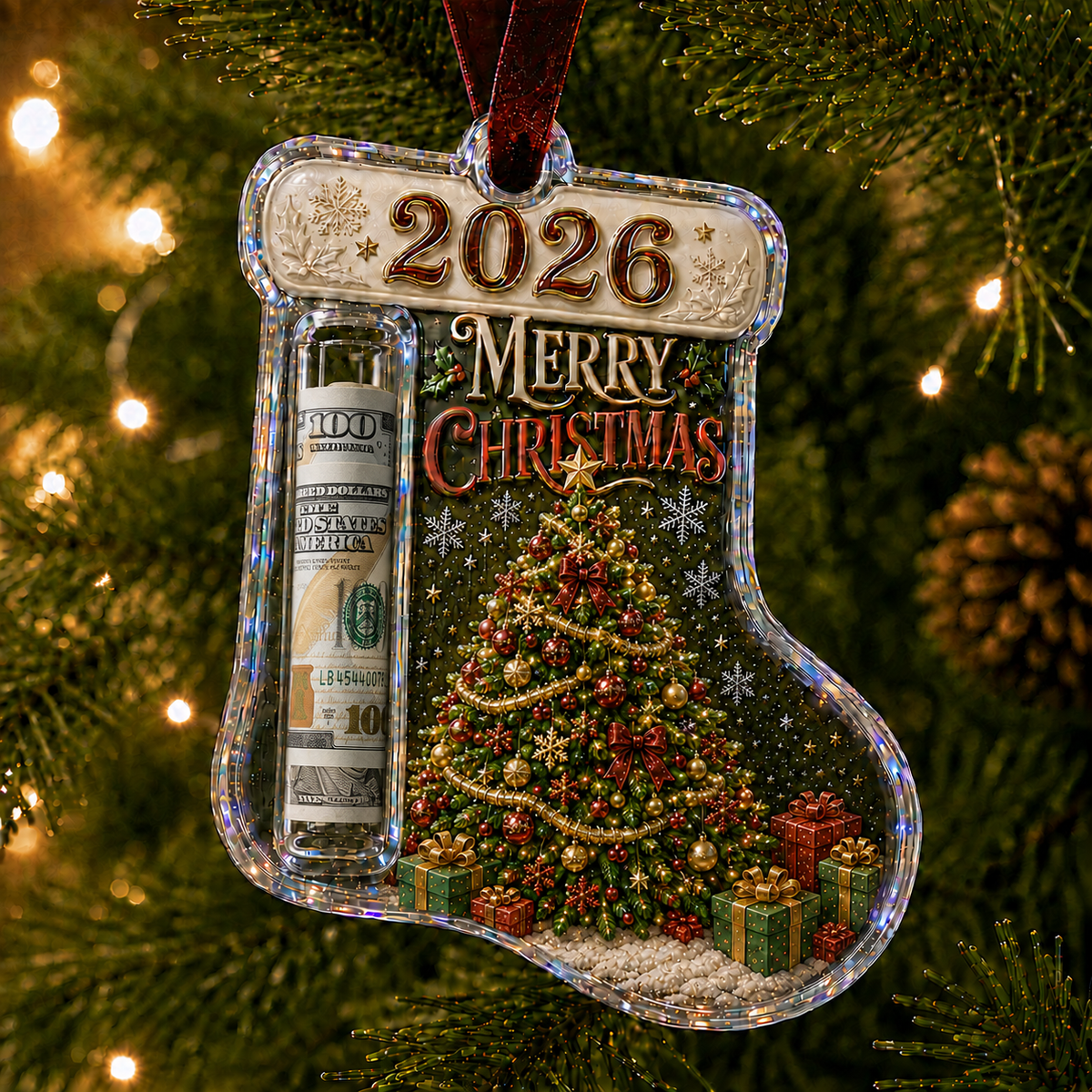 Christmas Tree Ornament Cash Holder – Novelty Holiday Money Holder