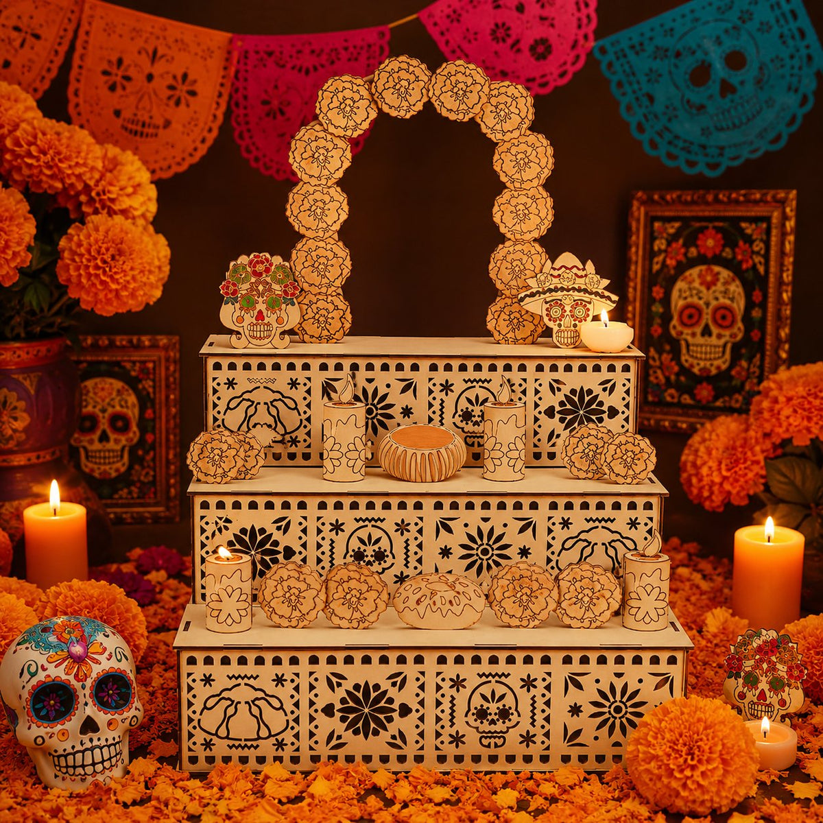 🏵️Day of the Dead Wooden Ofrenda Altar Display Set