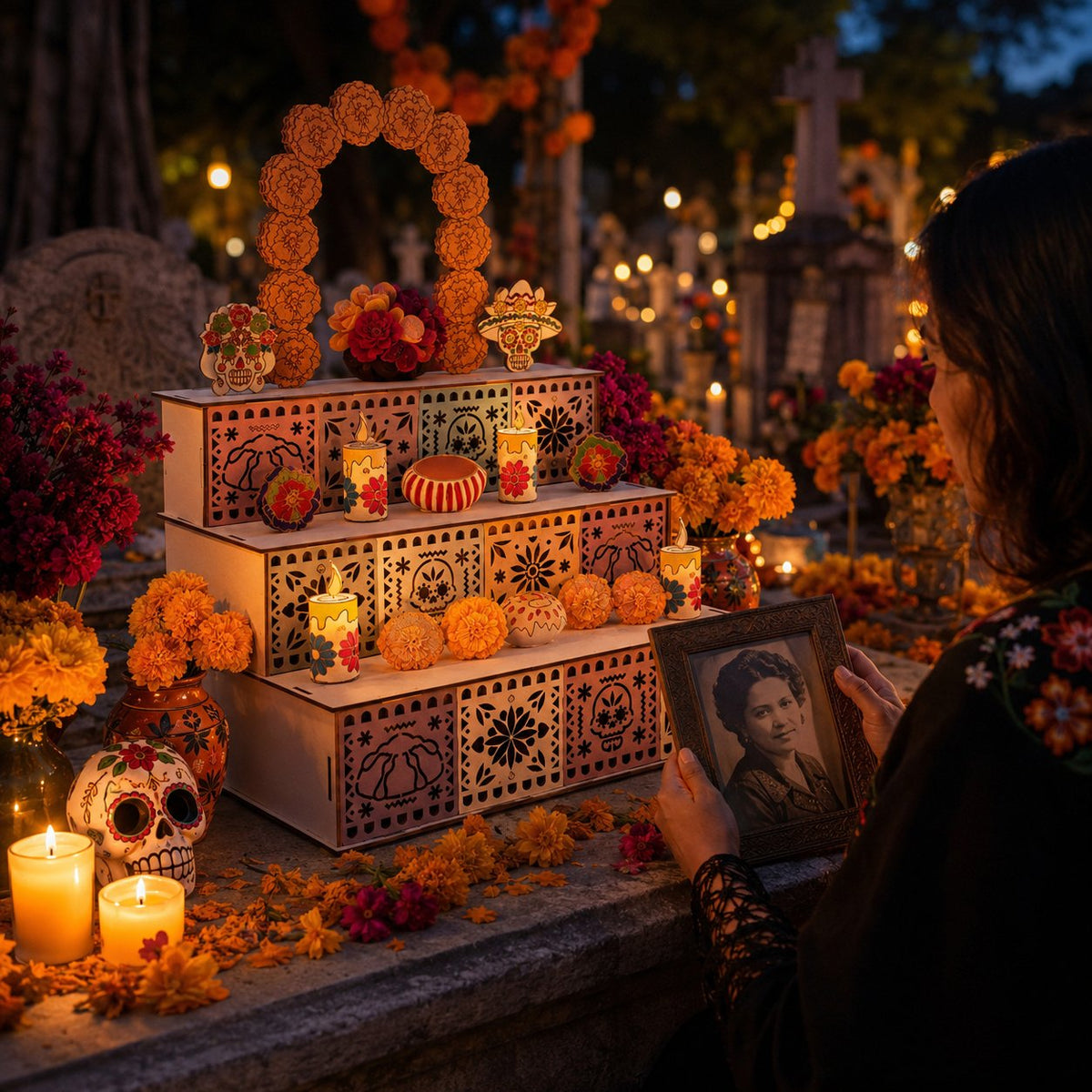 🏵️Day of the Dead Wooden Ofrenda Altar Display Set