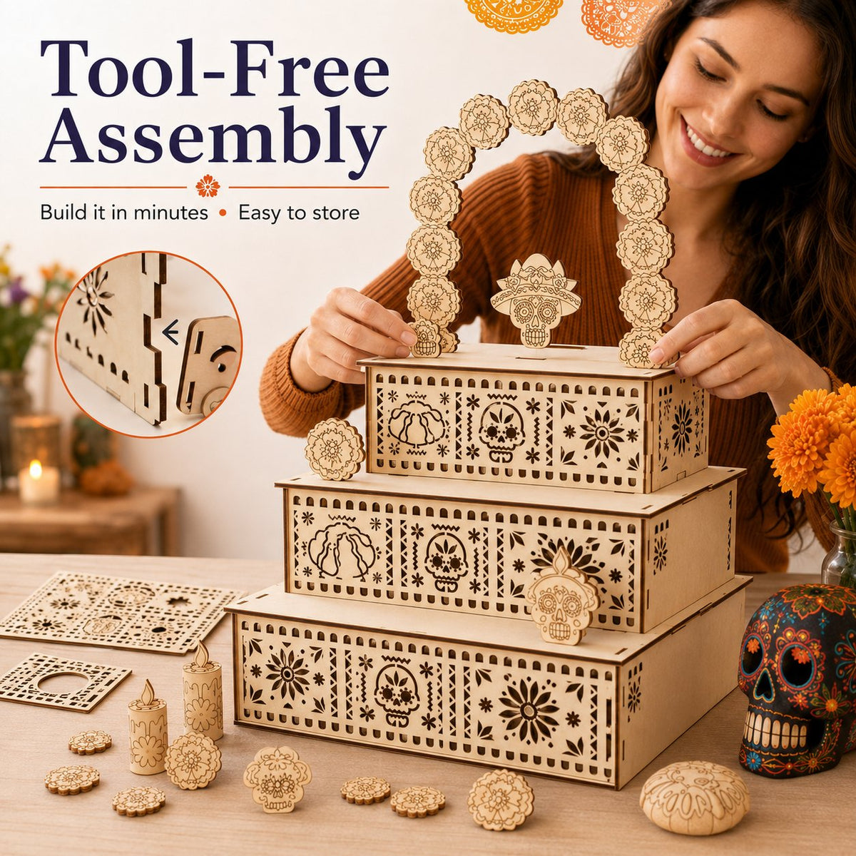 🏵️Day of the Dead Wooden Ofrenda Altar Display Set