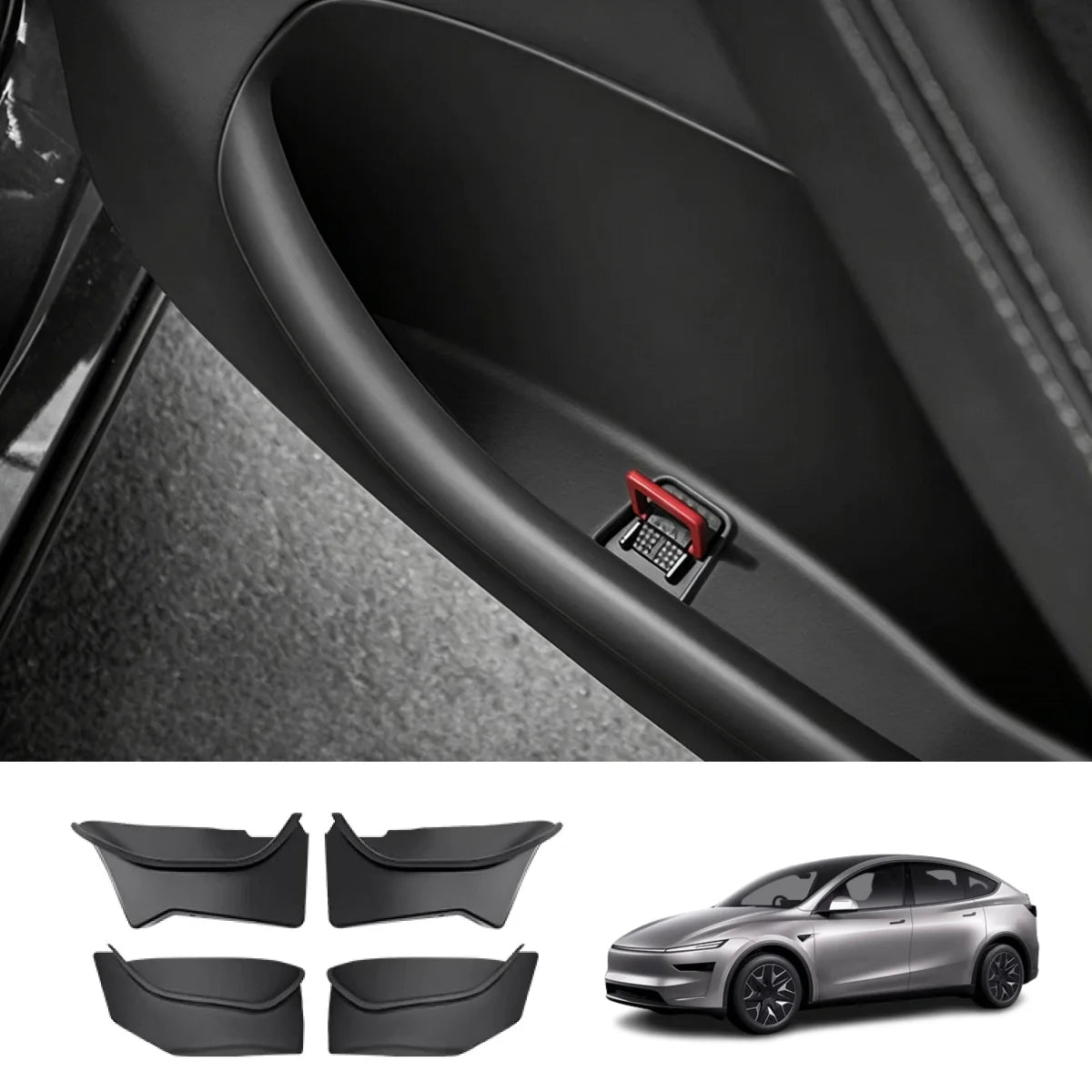 TPE Door Pocket Storage Box with Emergency Release Pull Ring for Tesla Model Y/Y L 2025+