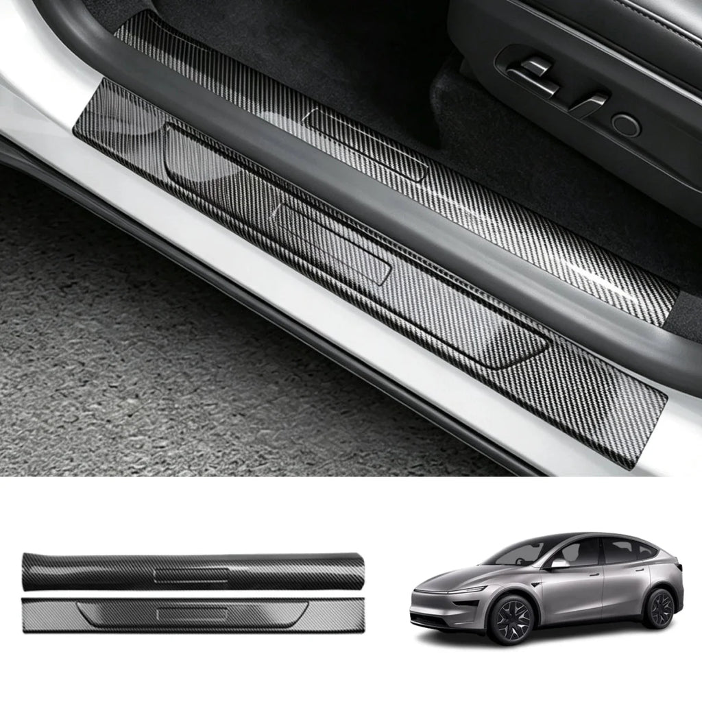 Carbon Fiber Style Door Sill Protectors for Tesla Model Y L 2026+