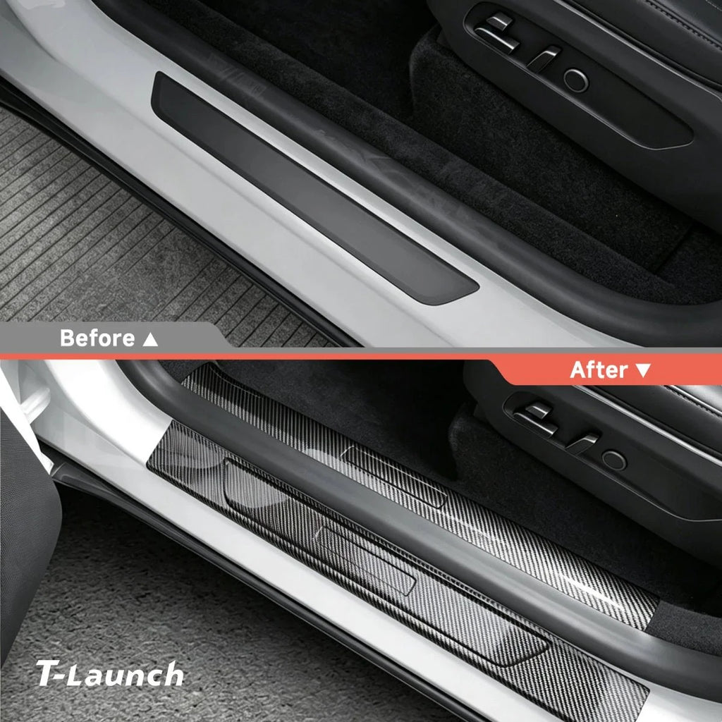 Carbon Fiber Style Door Sill Protectors for Tesla Model Y L 2026+