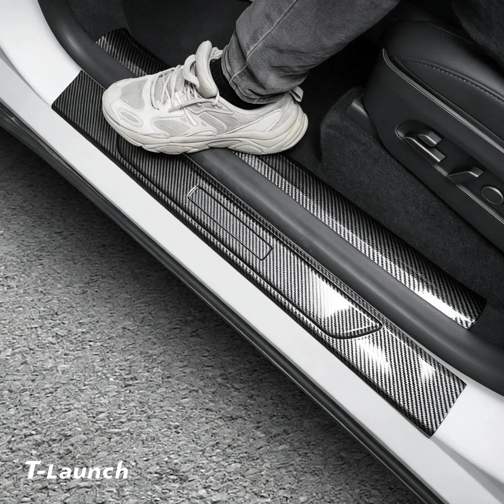 Carbon Fiber Style Door Sill Protectors for Tesla Model Y L 2026+