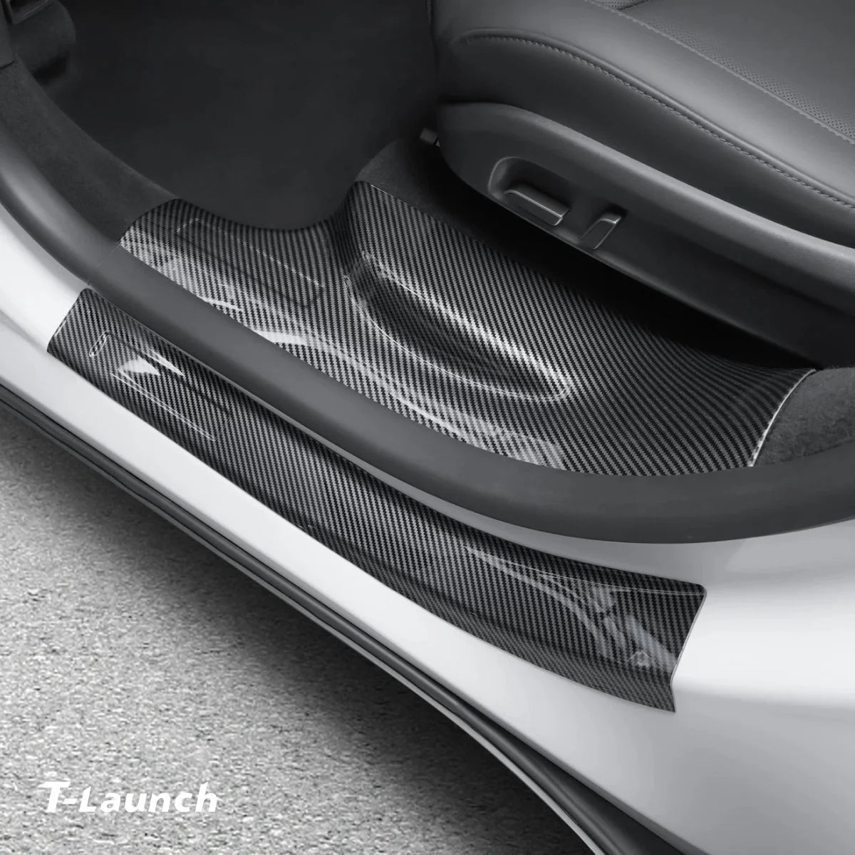 Carbon Fiber Style Door Sill Protectors for Tesla Model Y L 2026+
