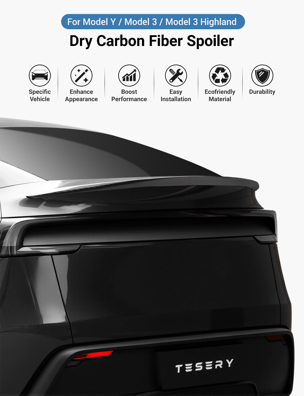 Performance Style Dry Carbon Fiber Spoiler for Model Y Juniper 2025+ | Miroken